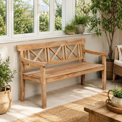 Produktbild von Massivholz 3-Sitzer Gartenbank DRAHMA Antik-Natural 150cm