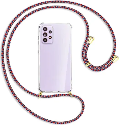 Produktbild von Handykette Backcover-Schutzhülle mit Band (Metall goldfarben) für Samsung Galaxy A33 5G - silber/blau/rot