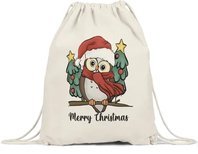 Produktbild von Merry Christmas Turnbeutel Gymsack  Geschenkidee Eule-Fans Süßes Motiv für Weihnachten für Familie Freunde