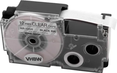 Produktbild von vhbw Schriftband-Kassette kompatibel mit Casio KL-750E, KL-300, KL-70E, KL-200E, KL-60, KL-7000 Etiketten-Drucker 5,5m x 12mm Schwarz auf Transparent