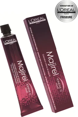 A tube of L'Oréal Majirel hair color and its packaging are displayed against a white background.