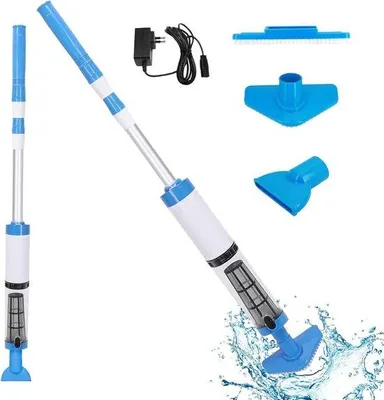 Productafbeelding van Draadloze zwembadstofzuiger - Handmatige reiniger - Zwembad schoonmaken - 3-in-1 borstelsysteem - 90 min looptijd - Blauw