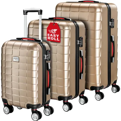 Produktbild von MONZANA® 3tlg. Kofferset Exopack TSA Schloss Hartschalen Koffer M-L-XL Gel-Griffe 4 Zwillingsrollen Standfüße Trolley Rollkoffer Reisekoffer Champagner