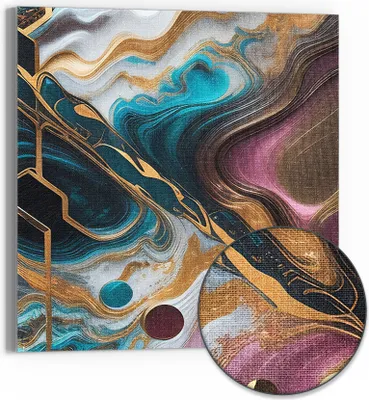 Produktbild von DEQORI Hybrid Leinwand Bild 50x50 cm 'Goldene Wogen' Wandbild Glas flach modern