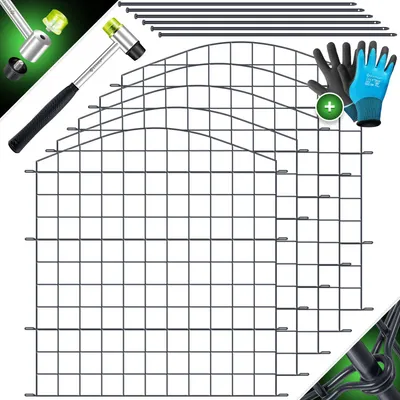 Produktbild von KESSER® Teichzaun Gartenzaun Steckzaun Komplettset Metall Zaunelemente Inkl. Hammer + Befestigungsstäben, Zaun zum stecken für Garten, Oberbogen Rund Gitterzaun Set Freigehege für Hunde
