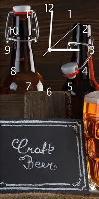 Produktbild von Wallario Design Wanduhr bedruckt, Größe 30 x 60 cm, Motiv: Biervarianten - Pils im Glas  Flaschenbier  Schild Craft Beer