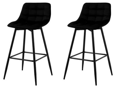 Produktbild von Barhocker 2er Set Designer Barstuhl Hocker Tresenhocker Bistrohocker mit Fußstütze aus Samt und Metall in Schwarz
