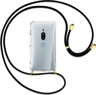 Produktbild von Handykette Backcover-Schutzhülle mit Band (Metall goldfarben) für Sony Xperia XZ2 Premium - schwarz