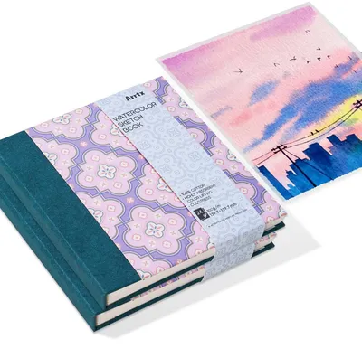 Produktbild von Quadratisches Aquarell-Skizzenbuch 14 x 14 cm 300 g/m² 100% Baumwolle Kaltpresse Hardcover 48 Blatt