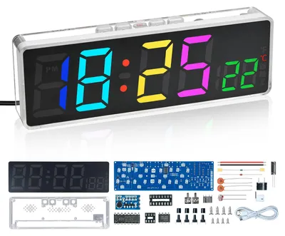 Digitale LED-Uhr Bausatz mit RGB-Farbwechsel, Temperatur, Alarm