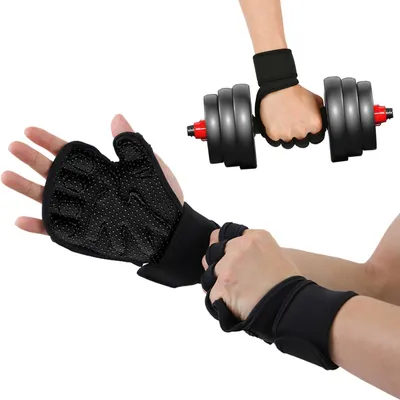 Zdjęcie produktu dla Rękawice fitness z podparciem nadgarstka, bez palców, dla mężczyzn i kobiet, do ćwiczeń, sportu, treningu siłowego i podnoszenia ciężarów