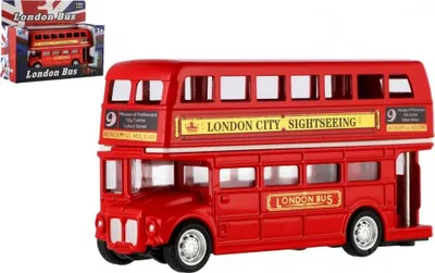 Zdjęcie produktu dla Autobus "London" czerwony dwupoziomowy metalowy/plastikowy 12cm chowany