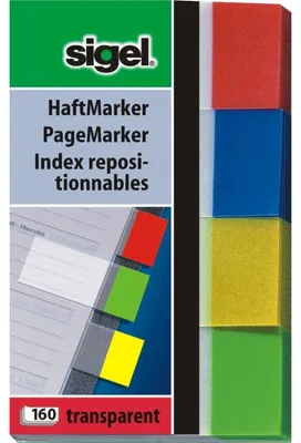 Produktbild von SIGEL HN670 Haftmarker, Papier,Transparent, grün, gelb, blau, rot, 50x20 mm, 160 Streifen