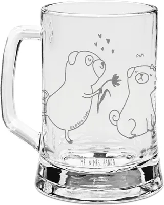 Produktbild von Mr. & Mrs. Panda Krug Mops Verliebt - Transparent - Geschenk, Hund, Freund, Liebe, Sprüche, Bierkrug Mit Gravur, Knuffig, Glas, Seidel, Glaskrug, Humpen