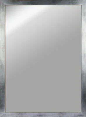 A rectangular mirror with a silver brushed frame.