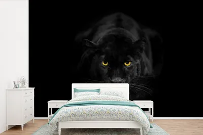 Produktbild von MuchoWow® Fototapete für Wohnzimmer oder Schlafzimmer Wandtapete Vinyl Motivtapete Panther - Tiere - Schwarz - Augen - 390x260 cm - Papiertapete