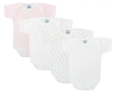 Immagine prodotto di BABIDU | Confezione da 4 body per neonati a maniche corte – 100% cotone, morbidi e traspiranti – Colori uniti
