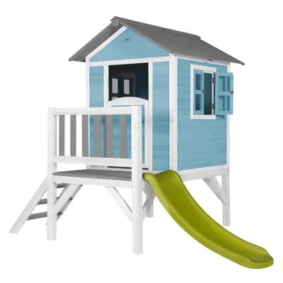 Produktbild von AXI Spielhaus Beach Lodge XL in Blau mit hellgrüner Rutsche | Kleiner Spielturm für den Garten