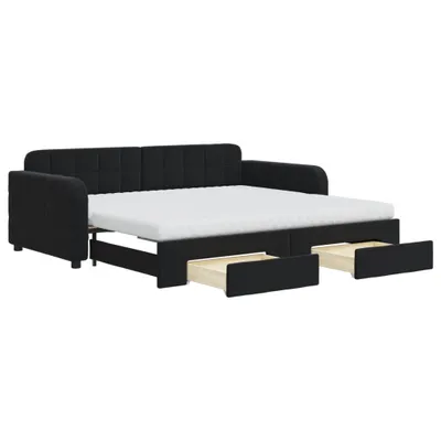 Image de vidaXL Lit de jour extensible avec tiroirs noir 90x190 cm velours
