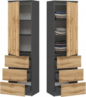 Produktbild von BDW, Kleiderschrank mit 3 Schubladen, 50×180,5×40 cm, Graphit / Eiche Wotan