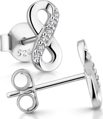 Produktbild von MATERIA Damen Ohrringe Unendlichkeit Silber 925 - Stecker Infinity Ohrstecker klein mit Zirkonia Steinen SO-410-Silber