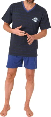 Produktbild von Normann Herren kurzarm Schlafanzug Shorty Pyjama in eleganter Streifenoptik ; blau , 52