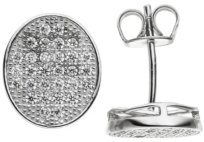 Produktbild von Ohrstecker Ohrringe Ohrschmuck mit weißen Zirkonia oval 925 Silber rhodiniert