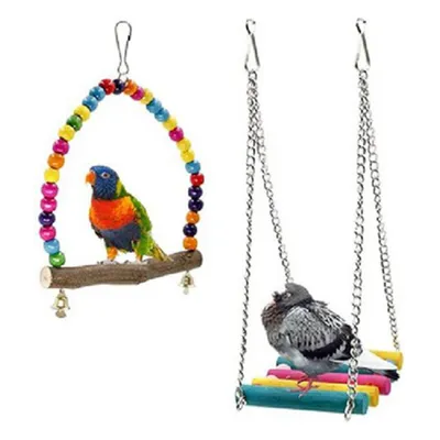 Produktbild von Wellensittich Spielzeug für Den Käfig Wellensittich Zubehör Natürlich Vogelschaukel Holz Sitzstangen für Vögel Wellensittiche Papageien, Kanarienvogel nymphensittich Hühner