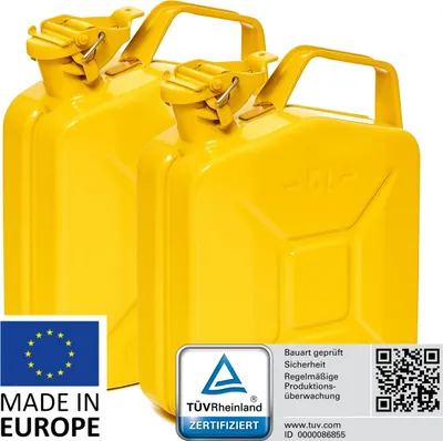Produktbild von BW® Kraftstoffkanister Metall Benzinkanister 2x 5 Liter - Gelb RAL 1018 - UN-Zulassung - Hergestellt in Europa