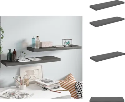 Productafbeelding van vidaXL Zwevende wandplanken, 2 stuks, hoogglanzend grijs, 80x23,5x3,8 cm, MDF - Wandplanken