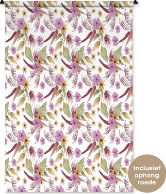 Produktbild von MuchoWow® Wandteppich Wandbehang Blumen - Lila - Muster 120x180 cm Tapisserie Dekoration Wandtuch - Schlafzimmer - Dekorationen für das Haus