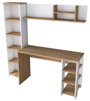 Image de Bureau d'étude en Bois MDF noyer et blanc - L 160 × P 45 × H 161,8 cm