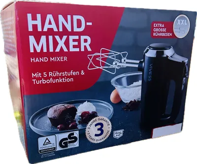 Produktbild von Elektrischer Handmixer Handrührgerät Handrührer – 5 Geschwindigkeiten und Turbofunktion –inkl. 2 extragroßen Rührbesen und 2 Knethaken
