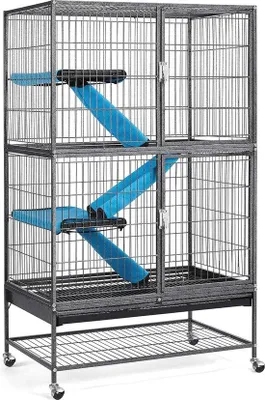 Productafbeelding van Famanu kooi voor kleine huisdieren met 2 niveaus en wielen - Ideaal voor konijnen, cavia's en fretjes