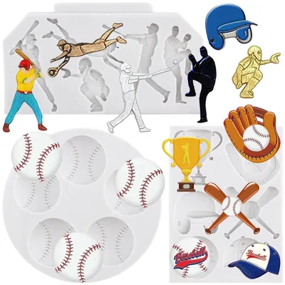 Immagine prodotto di Set di 3 stampi in silicone a tema baseball per la decorazione di torte e la cottura