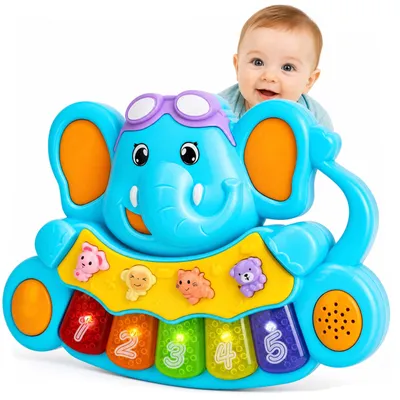 Immagine prodotto di ABC Better Toys®: Pianoforte giocattolo per bambini, a forma di elefante, con tasti illuminati, 2 modalità, adatto a neonati e bambini piccoli