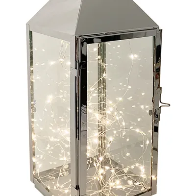 Produktbild von XXL Edelstahl-Laterne 54cm +  LED Tropfen Lichterkette