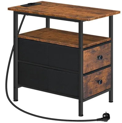 Productafbeelding van Bijzettafel - Met oplaadstation - Rustiek bruin en zwart - 48 x 30 x 60 cm