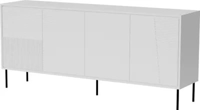 Immagine prodotto di Cassettiera ABUDABI 200 cm 4D BIANCO OPACO con gambe in metallo nero con frontali fresati credenza a 4 ante credenza in MDF credenza a ripiani aperti buffet