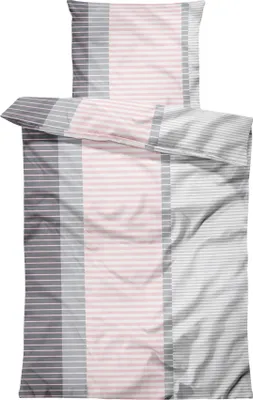 Produktbild von 4 teilig Bettwäsche 155x220 cm gestreift rosa anthrazit Übergröße Mikrofaser