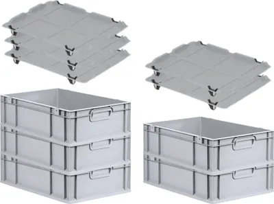 Produktbild von SuperSparSet 5x Eurobox NextGen Economy mit Auflagedeckel und 4x Schiebeschnappverschlüsse Schwarz | Griffe geschlossen | HxBxT 17x40x60cm | 34 Liter | Eurobehälter, Transportbox, Transportbehälter, Stapelbehälter