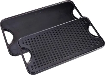 Image de Victoria 31770 Plaque de cuisson Poêle en fonte émaillée 47 x 25 cm pour barbecue au feu de bois, sans PTFE, noire