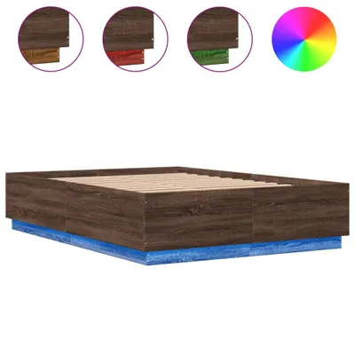 Produktbild von Bettgestell mit LED Braun Eichen-Optik 150x200 cm Holzwerkstoff
