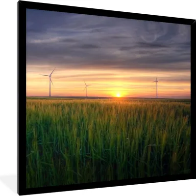 Produktbild von MuchoWow® Gerahmtes Poster Windmühle - Sonne - Gras 40x40 cm - Poster mit Schwarzem Bilderrahmen Wandposter Rahmen Foto Bilder - Mit Rahmen - Wanddekoration Schlafzimmer