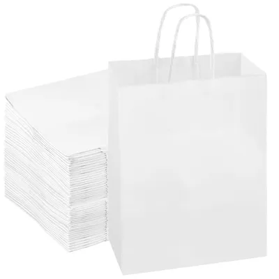 Obrázok produktu pre MANCHAP 100 malých bielych papierových vreciek, 15 x 8 x 21 cm, biele darčekové vrecká s rúčkami, vhodné na oslavy, svadby a nákupy