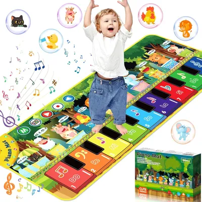 Image de Tapis de piano pour enfants – Tapis musical de 110 x 43 cm avec 9 sons de piano et 10 sons d'animaux – Tapis de danse pour enfants à partir de 1 an – Jouet éducatif pour garçons et filles