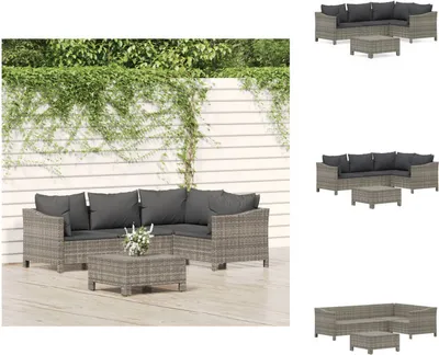 Image de vidaXL Ensemble de salon de jardin 5 pièces avec coussins Gris Poly rotin - Ensemble de meubles de jardin