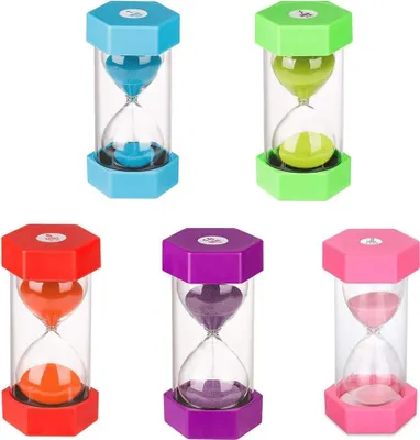 Produktbild von Sanduhr für Kinder, Timer, Sanduhr-Set, bunter Sand, Küchen-Timer-Uhr, Zeitmanagement, für 1 Minute, 3, 5, 10 und 30 Minuten (5 Stück).