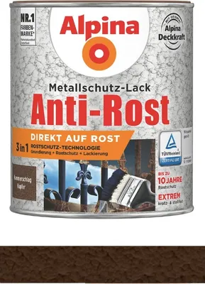 Produktbild von Alpina 750 ml Anti-Rost Metallschutz-Lack, Hammerschlag Kupfer RAL 8003 auf Rost