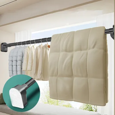 Produktbild von Kleiderstange, Garderobenständer, 90-160cm Teleskopschrankstange, Ohne Bohren Duschvorhangstange, Rutschfeste Garderobenstange, Schrankstange